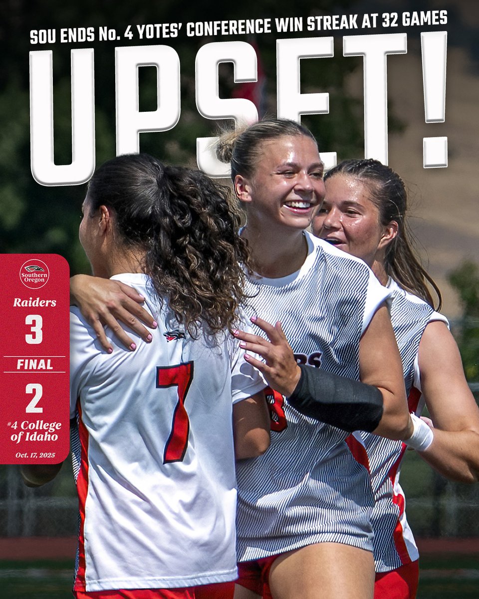 SOURaiders's tweet image. 🚨🚨🚨

A signature win in Caldwell puts @SOUWomensSoccer (9-1-1, 6-0-1) on top of the Cascade Conference standings!