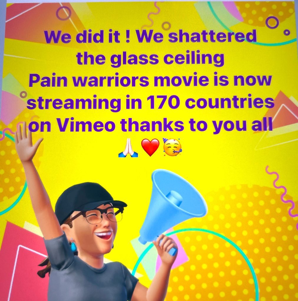 Yippee ! Pain warriors raised their voices in our award winning film and the world watched , and listened. We are proud to #givepainavoice for us all. Watch Pain Warriors for FREE on Amazon prime and TUBI ! Please share forwards 🙏🏻