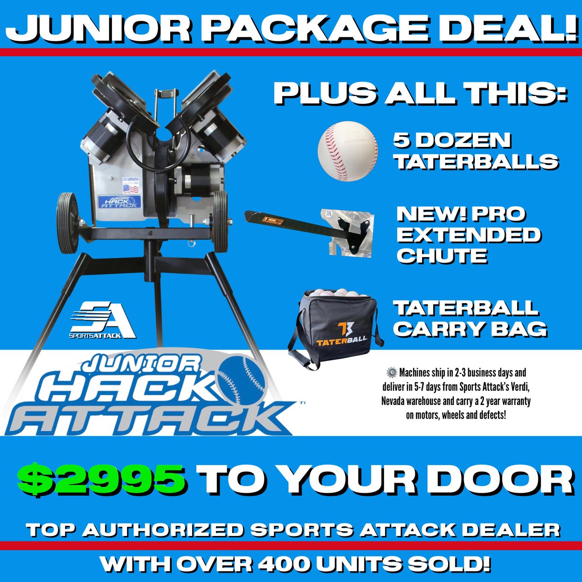 HotBats1's tweet photo. ￼Top Authorized Dealer!
—————————-
🚨PACKAGE DEAL!

Hack Attack Junior Baseball
￼5 Dozen TaterBalls
￼NEW! Pro Extended Chute
￼TaterBall Ball Bag
￼Shipping Included
(except HI &amp; AK)

Please message us for this combo! 
This is a Limited Time offer so jump on it now!￼ https://t.co/yLDMwA4hRM