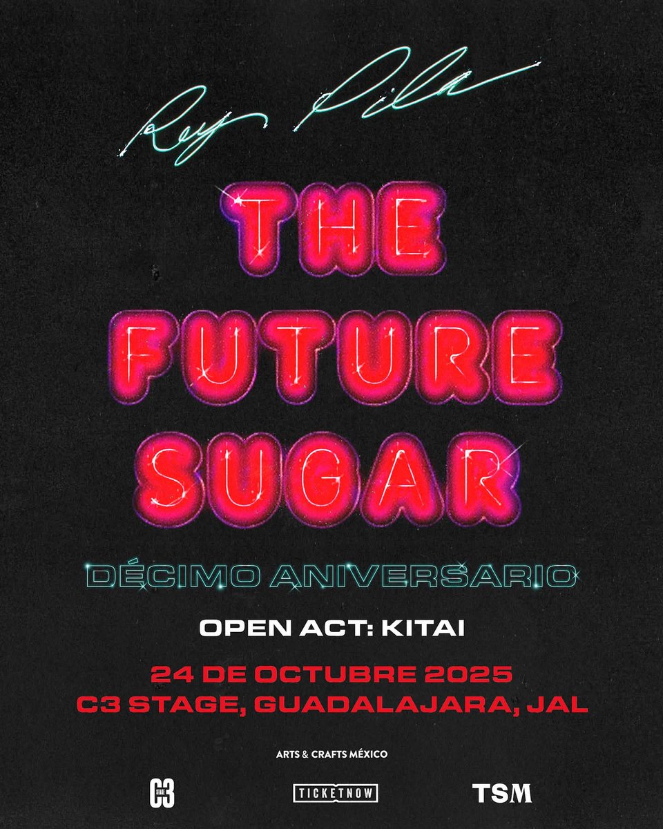 Guadalajara recibirá a <a href="/reypila/">Rey Pila</a> el 24 de octubre en <a href="/C3Mexico/">C3 Stage</a> celebrando el décimo aniversario de, The Future Sugar (2015) su segundo álbum de estudio, además de presentar su cuarto álbum: ESTAN STRANGE I, una colección contundente de 12 canciones 🎶🖤

🎟️ eventos.ticketnowmexico.com/ordertickets.a…