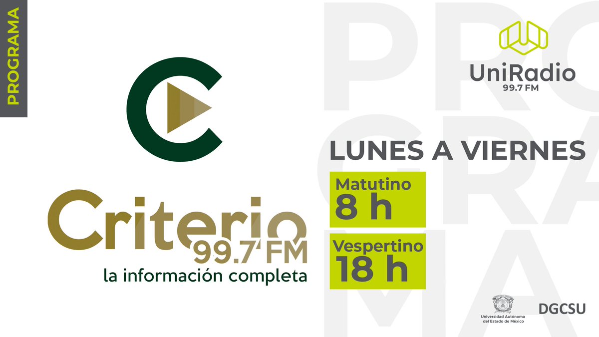 Escucha la información completa en <a href="/criterio997FM/">Criterio Noticias</a>, ahora con nuevo horario.
¡Reimagina UniRadio con nosotros!

#LaVozDeLaTransformaciónUniversitaria #Reimagina #UniRadio