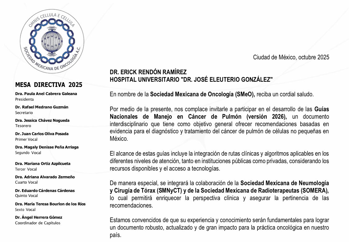 ErickRendonMD's tweet photo. Gran honor, ser parte de las guías de cáncer de pulmón 2026 de mi país y adicional ser miembro del comité editorial de enfermedades pleurales de la revista Mexicana de Neumología https://t.co/mVR4J6dWAV