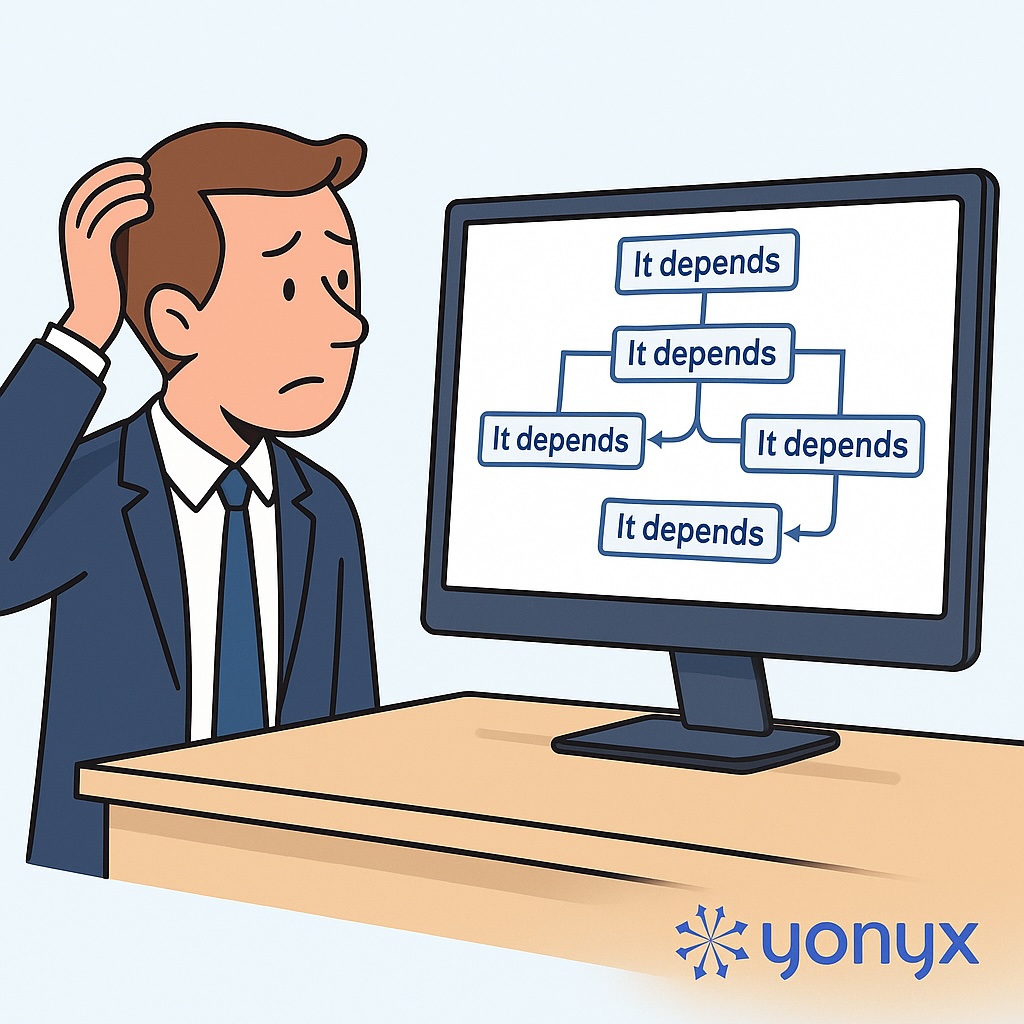 yonyxtweets's tweet image. When your decision tree says “It depends.” #TechHumor #Yonyx