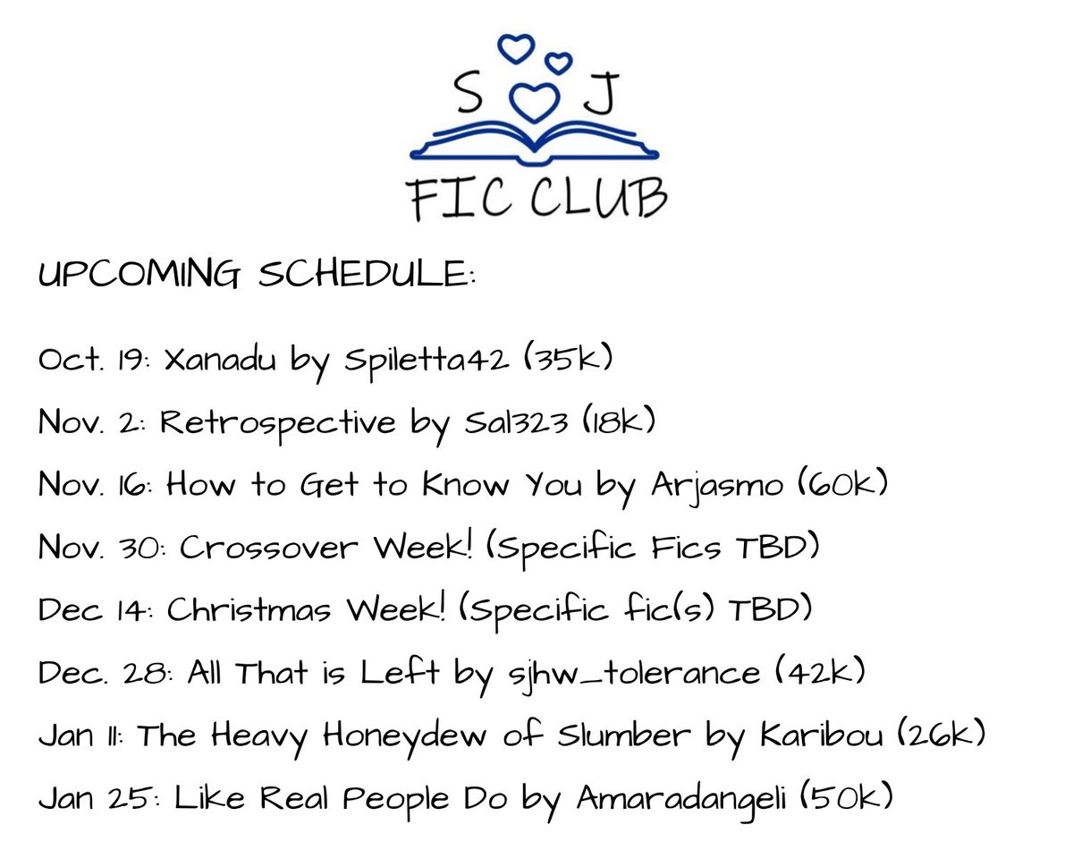 Here is a look at our discussion schedule for the next 3 months! We’ve got a good mix ahead 💙