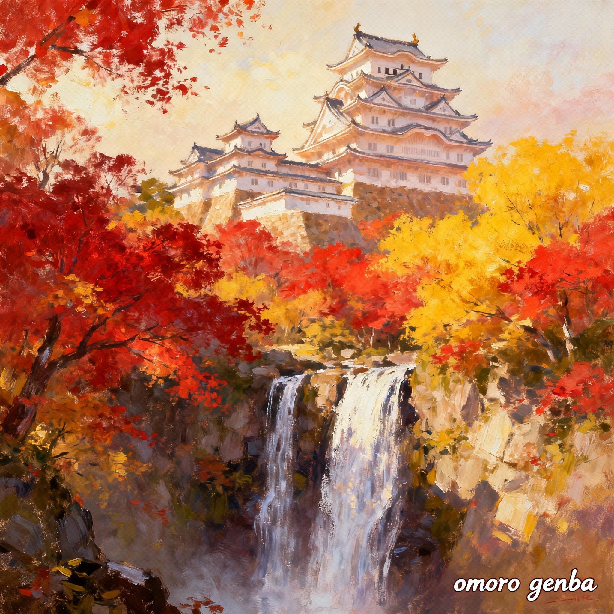 刺繍絵　和風庭園　苔庭　紅葉　風景画 刺繍絵 和風庭園 苔庭 紅葉 風景画