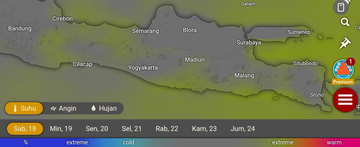 infomitigasi's tweet photo. Berikut kami sampaikan peta prakiraan potensi paparan suhu di beberapa wilayah di Indonesia, yang pada hari ini Sabtu 18/10/25 diprakirakan mempunyai potensi suhu ekstrim, tetap jaga kesehatan, pastikan selalu minum air putih agar tubuh kalian terhidrasi ya guyss🙏 https://t.co/u6DEJ8ux9U