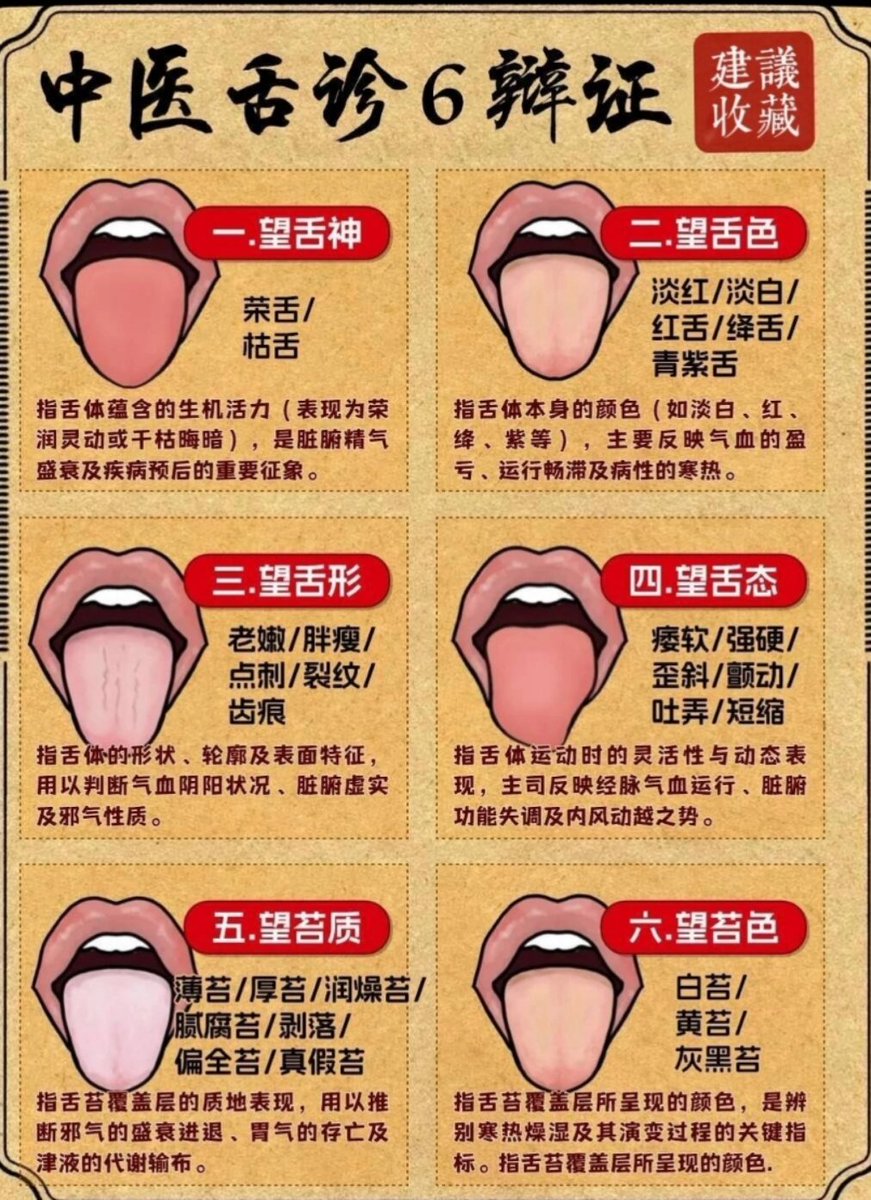 典藏级」中医舌诊6大辨证图谱：一图秒懂舌象密码，建议收藏！ #中医#舌