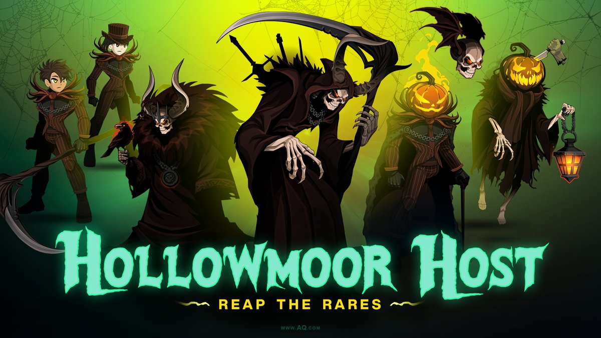 The dimming of the lanterns calls Fall’s spirits forth. Soon the time for hunting and harvesting will begin. Find  the Harbinger of Hollowmoor, the Autumn Undertaker, and all our Mogloween event rares in your Featured Gear Shop until November 14th. aq.com/gamedesignnotes