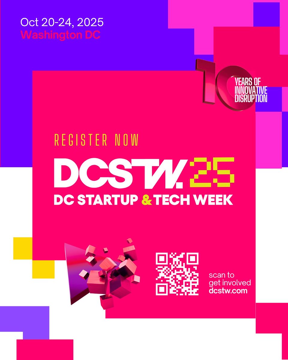 DCNowEvents's tweet image. #DCSTW2025 Innovation takes the spotlight next week. Five days. Hundreds of minds. One mission is building what comes next. @DCstartupweek 

🎟 Grab your ticket: ⏩dcstw.com
📅 October 20th–24th, 2025
📍 Washington, DC

Three days. One voice pushing the conversation…