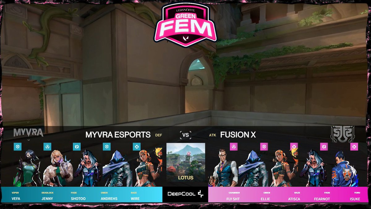 🟣 PARTIDA INICIADA 🟣

🍀 EN VIVO: <a href="/Myvraesports/">MYVRA by WaveLabs</a> 🆚 <a href="/fusionfsgg/">FUSION</a> (0-0)
📍 LOTUS
🎙: <a href="/LiWarriorG/">✨Li Warrior G✨</a> &amp; <a href="/MastoLives/">MastoLives</a> 

▶ twitch.tv/greengaming_tv

#PlayoffsGGFemNorte #GreenGaming