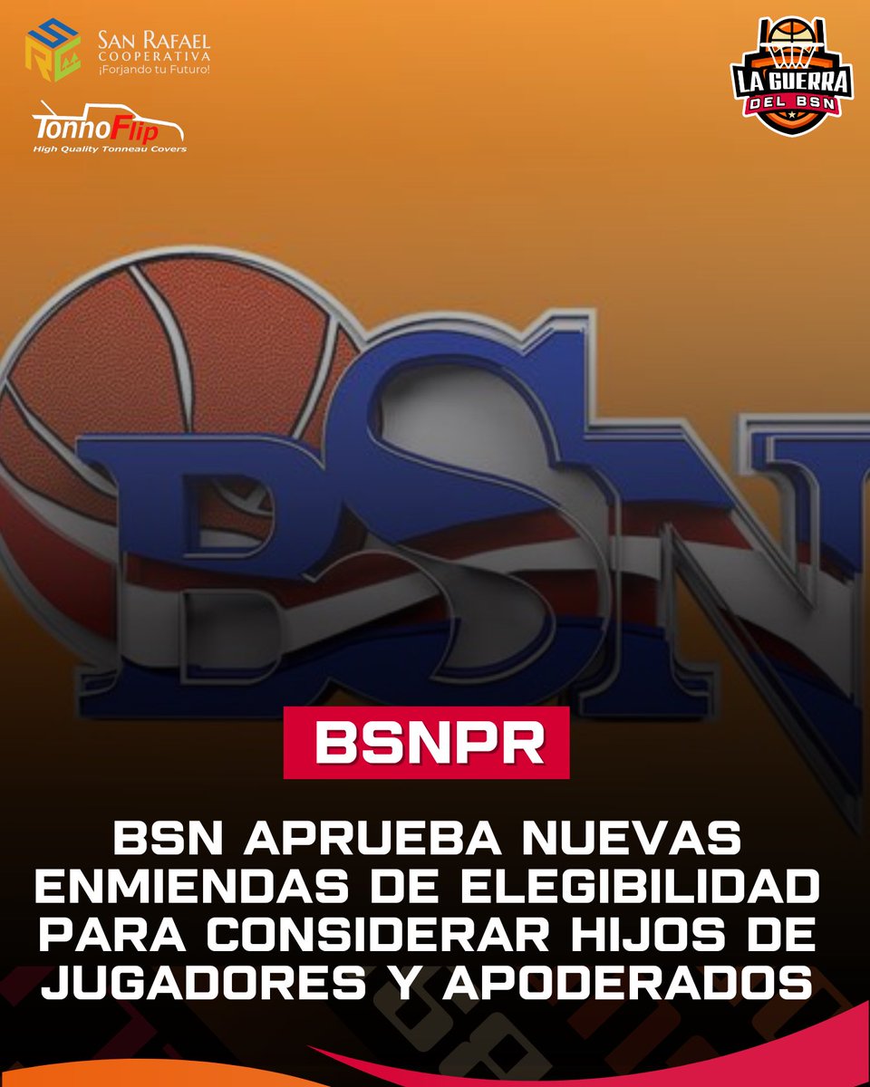 #BSNPR | BSN APRUEBA ENMIENDAS A ELEGIBILIDAD DE HIJOS DE JUGADORES Y APODERADOS 

El Baloncesto Superior Nacional aprobó esta noche una serie de enmiendas dirigidas a la elegibilidad de los hijos de jugadores del BSN e hijos de apoderados para que puedan considerarse nativos y