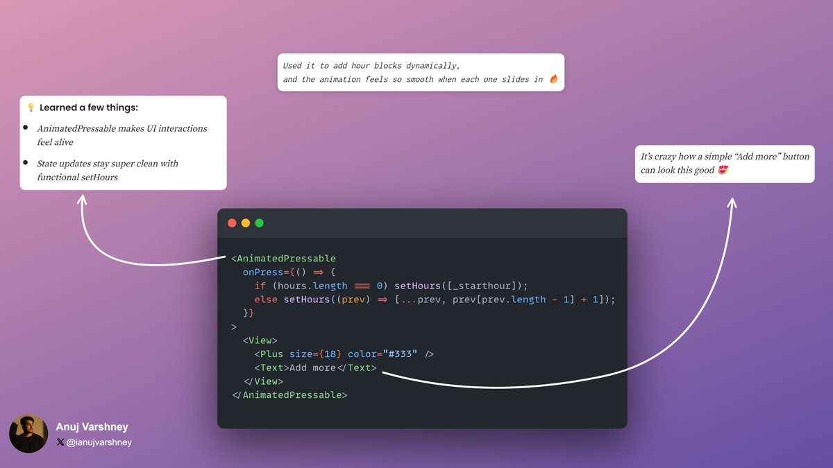 iAnujVarshney's tweet image. 🎯 Played around with AnimatedPressable in React Native — and it’s awesome!