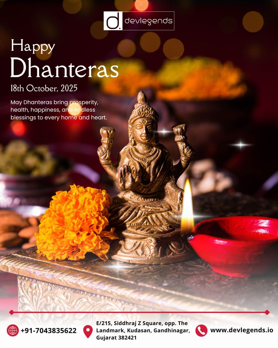 devlegendstech's tweet image. Happy Dhanteras 2025! ✨💰
May your home be filled with wealth, health, and happiness this festive season. 🪔🌟 Celebrate prosperity and good fortune with your loved ones! 💛
#HappyDhanteras #Dhanteras2025 #FestivalOfLights #DevLegends #IndianCulture