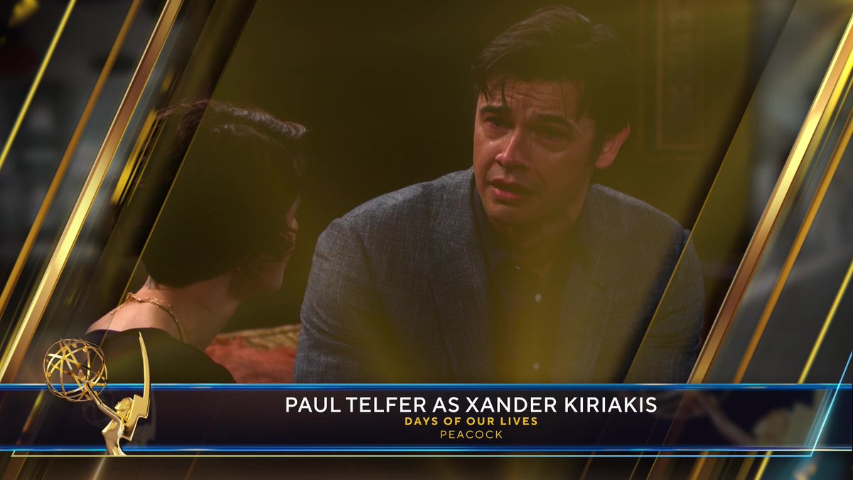 The #DaytimeEmmys Award for Outstanding Lead Performance in a Daytime Drama Series: Actor goes to Paul Telfer as Xander Kiriakis @paultelfer | <a href="/DaysPeacock/">Days of our Lives</a> (<a href="/peacock/">Peacock</a>).