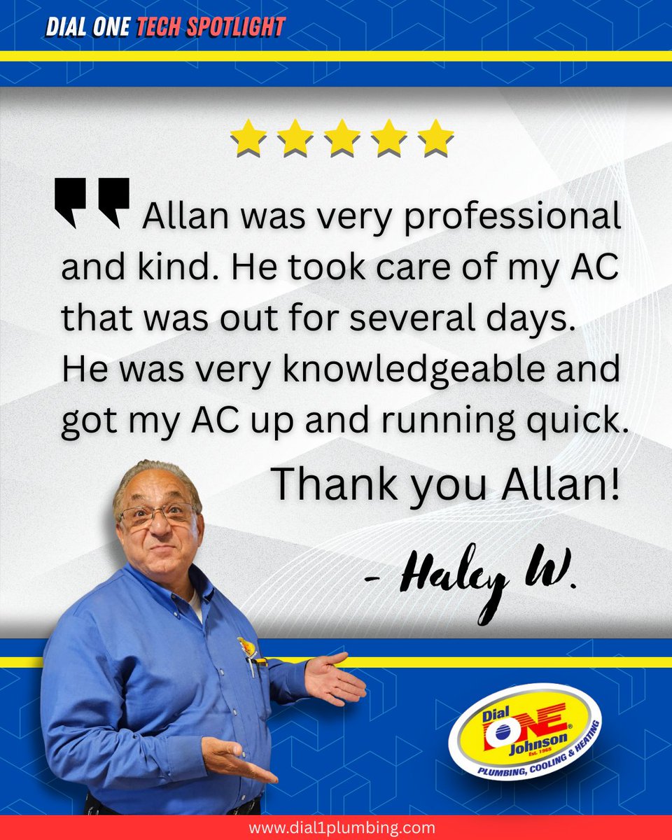 Dial1Plumbing's tweet image. A broken outdoor unit in Midlothian? Allan diagnosed the issue fast — bad capacitor &amp;amp; compressor — and had it running in no time. 🔧⚡
The client gave us a ⭐⭐⭐⭐⭐ review and joined our Advantage Plan on the spot. That’s the Dial One Difference. 💙
#DialOneDifference