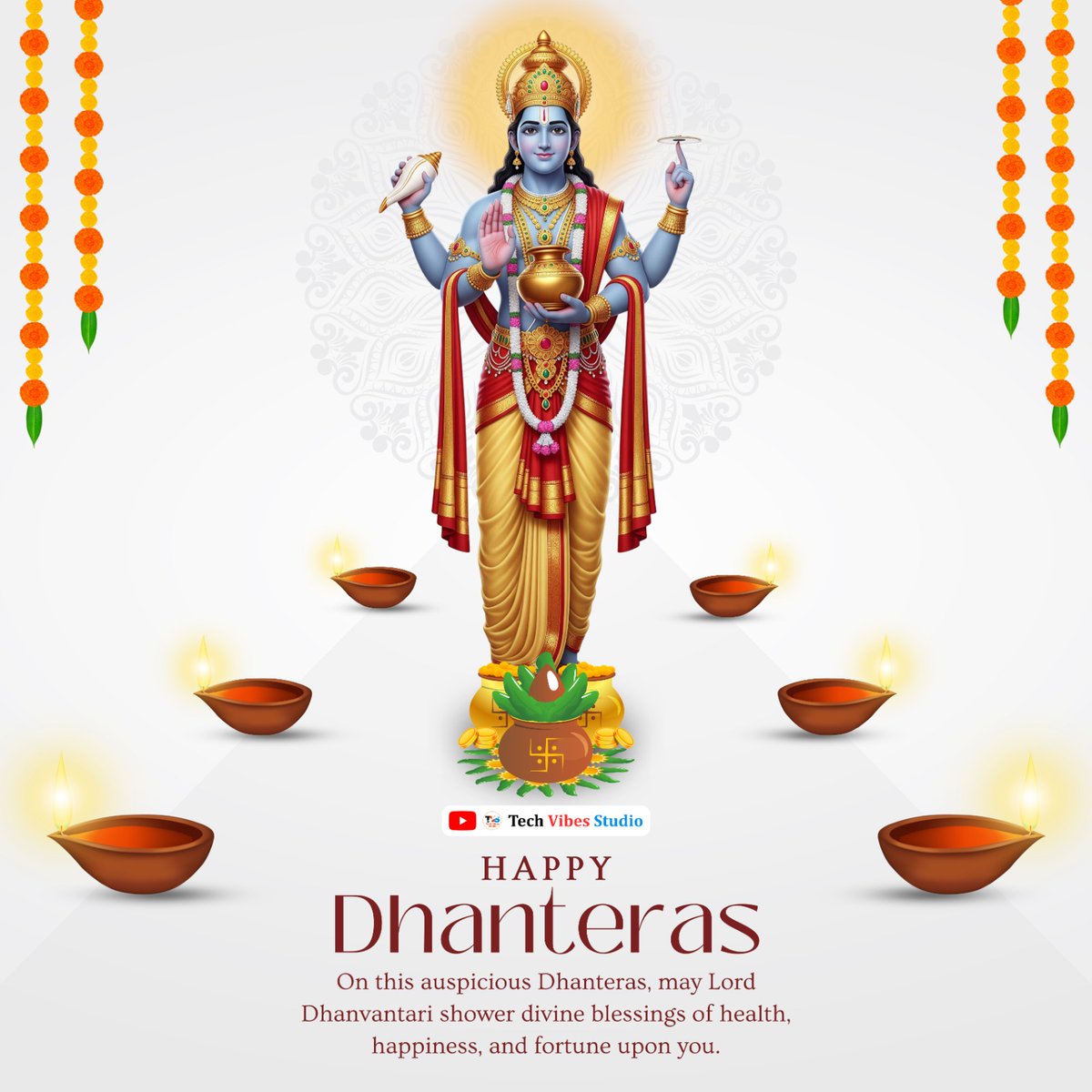TechVibesStudio's tweet image. ॐ शंखं चक्रं जलौकां दधदमृतघटं चारुदोर्भिश्चतुर्मिः।
सूक्ष्मस्वच्छातिहृद्यांशुक परिविलसन्मौलिमंभोजनेत्रम॥

आप सभी को #धनतेरस के पावन पर्व की हार्दिक शुभकामनाएं। 🙏
#Dhanteras #Dhanteras2025  #HappyDhanteras