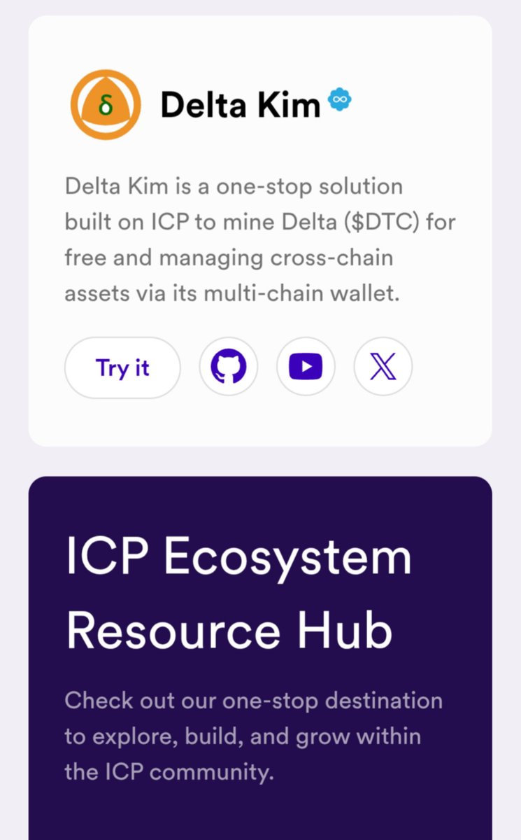 TheDeltaKim's tweet image. We&apos;ve now officially been included on the ICP Ecosystem webpage in the &quot;Wallet&quot; and &quot;DeFi&quot; categories along with the &quot;Internet Identity&quot; badge.   

Thanks a lot @ICPHUBS to give us a chance to be featured therein and thanks a lot to every Deltan for supporting the project from…