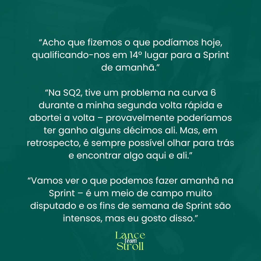 TeamLanceStroll's tweet image. 🎙️ | Lance Stroll: “Vamos ver o que podemos fazer amanhã na Sprint – é um meio de campo muito disputado e os fins de semana de Sprint são intensos, mas eu gosto disso."

#USGP #F1 #LS18