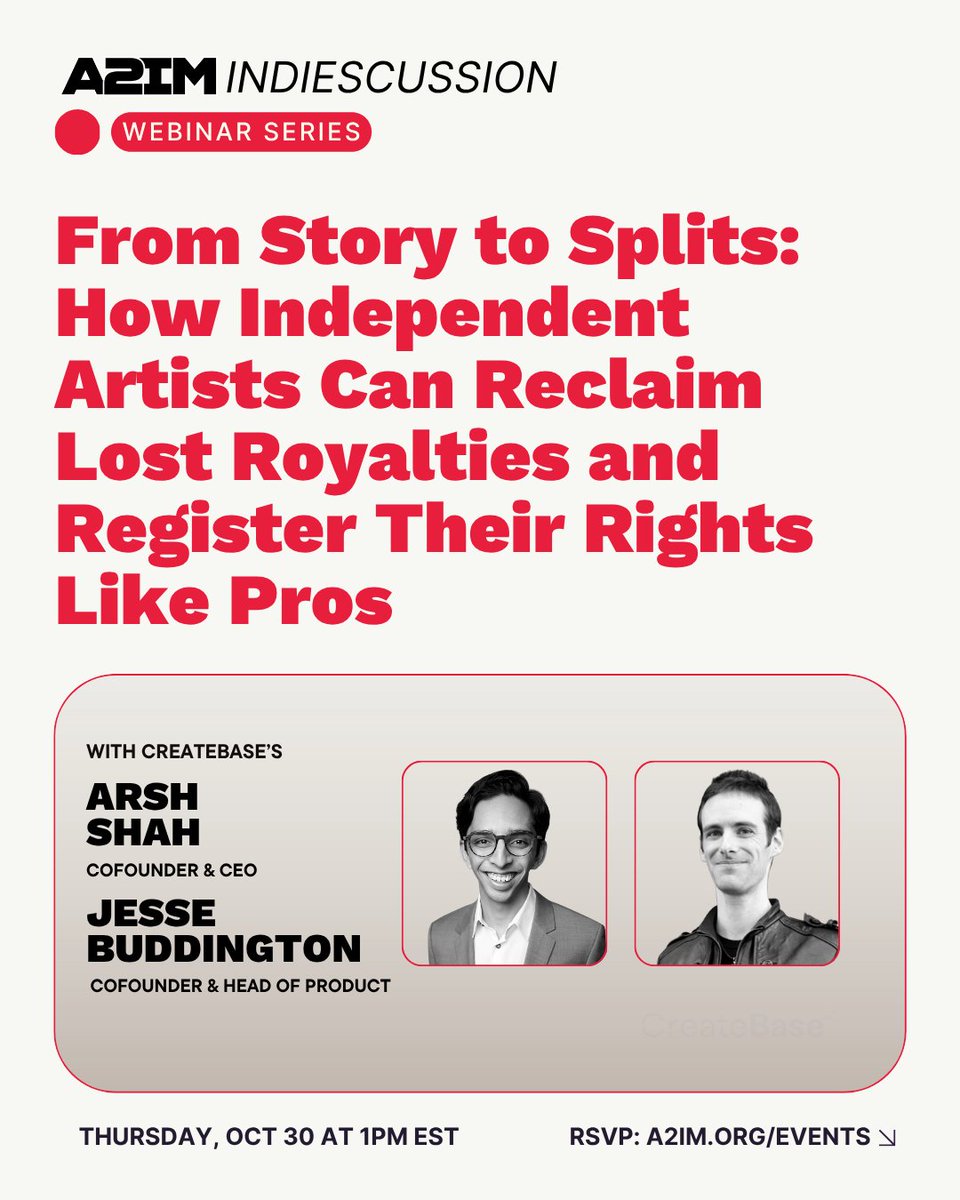 Most artists lose 25–30% of their royalties every year — not from bad deals, but from bad data.

We’re teaming up with <a href="/a2im/">A2IM</a> to break down how song registration really works, and how to fix metadata errors that cost you money.

🎓 Join the webinar here or click the link in our