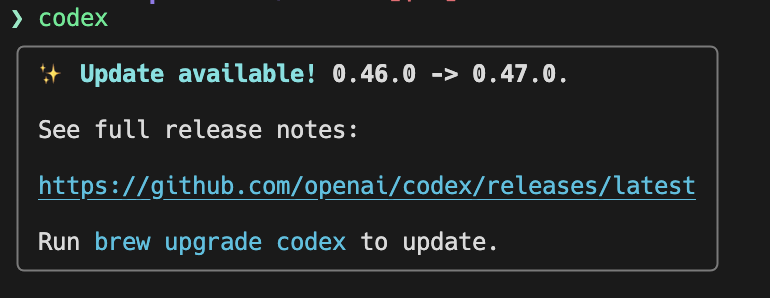 codex 0.47.0 きてますね。

バージョン更新バナーが少し目立つようになってます。