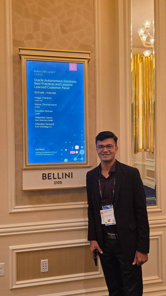 tanwanichandan's tweet image. Full house for our session ADB - Best Practices & Lessons Learned.
Honored to share KNEX’s journey on #AutonomousDatabase — use cases, adoption criteria, architecture, and key lessons.
Great insights with Holger, Sreedhar, Amar, and Peter.
Thanks to Vivek, Reiner, Basheer & Hadi
