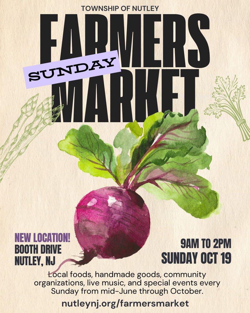 🎓 It's School Pride Day at the Oct 19 Market!
🍎 Get your <a href="/JerseyFreshNJDA/">Jersey Fresh</a> produce, food, beverages, flowers, and handmade goods.
🎷 Musical guest: Cabaret 4 A Cure
🌱 Rutgers Master Gardeners of Essex County
💚 See you at the #NutleyFarmersMarket!