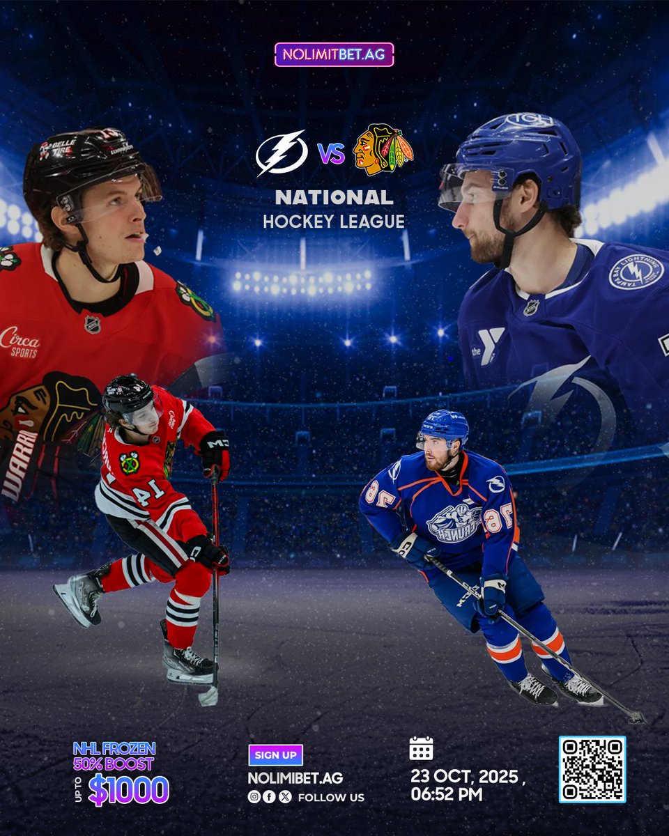 No_Limit_ag's tweet photo. โก The Ice is About to Ignite! โก
Lightning ๐ Blackhawks โ a clash of speed and power on frozen ground! ๐
Bet the action, feel the chill, and win big at https://t.co/usWwOYLjT8 ๐๐#NHL #LightningVsBlackhawks #NoLimitBet #Frozen50 #GameNight #BetBold #BetSmart https://t.co/a1iX6031kc