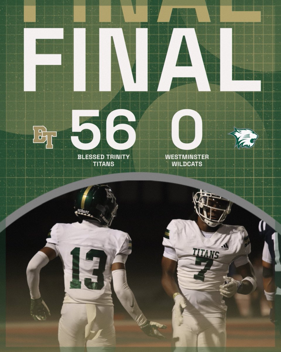Blessed Trinity Athletics (@bttitansad) on Twitter photo TITANS ON TOP!  Football gets the great shutout win!  We are back at home next week against Centennial for Senior Night. TITANS ON TOP!  Football gets the great shutout win!  We are back at home next week against Centennial for Senior Night.