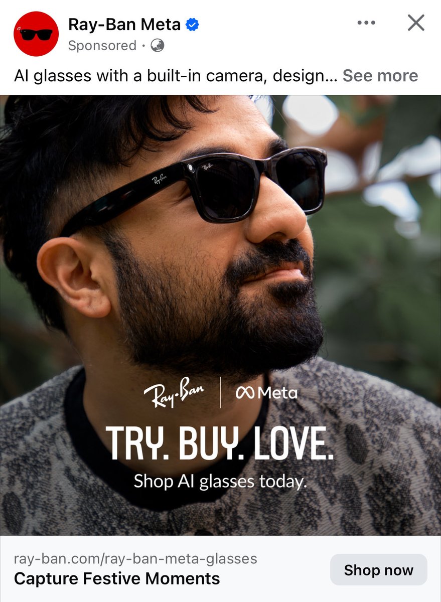 Beautiful Product, Great Ad by Rayban

When a brand starts repeating its logo everywhere — lens, frame, ad — it stops feeling iconic and starts feeling insecure.

Great design doesn’t need to shout its name. It’s recognized by its form, not by how many times you can spot the