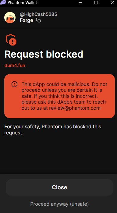 dum_4_fun's tweet photo. 🚨 Phantom warning? No worries! https://t.co/Lm6iEijdKC is new & revolutionary on Solana – early sites may trigger flags. 100% legit & reaching out to @phantom for whitelist. Safe, cheap launches ahead – just click “Proceed Anyway” & join the fun! 🔥🚀 #MemecoinEvolution https://t.co/D9BkHeTFvO