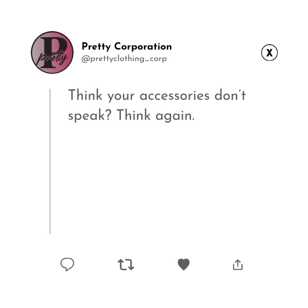 _PrettyClothing's tweet image. Your accessories are your voice! ✨ Show your unique style. Let each piece tell your story, building confidence. Buy Now!

#PrettyCorporation #StyleYourself #AccessoryPower

#prettyclothing #confidenceisbeautiful #wearyourconfidence