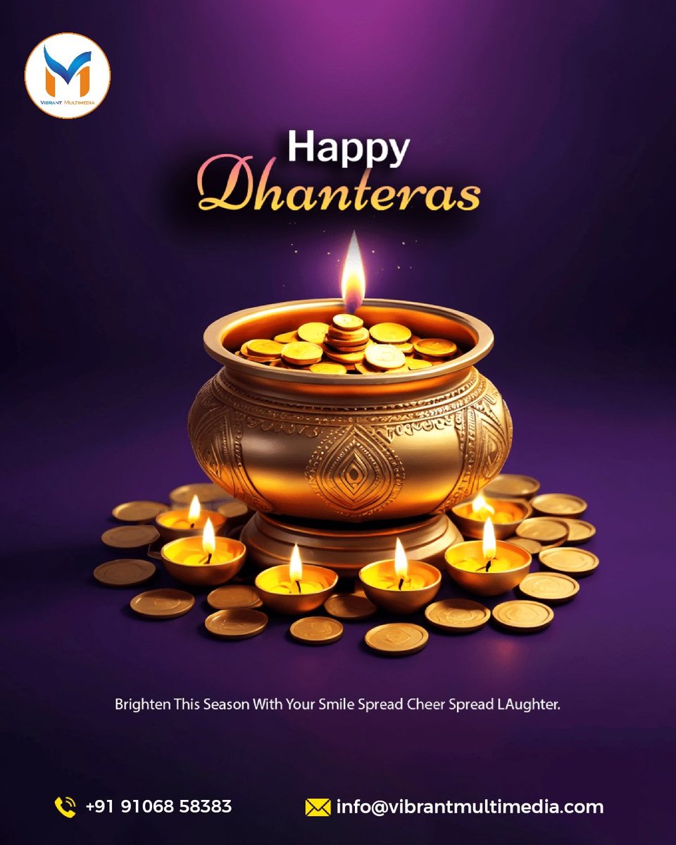 VibrantMultimed's tweet photo. 🌟 Happy Dhanteras! 

May this auspicious day bring prosperity, success, and new opportunities for your business and life.

Let your digital presence shine as bright as gold this festive season!

Wishing you and your family a prosperous Dhanteras!
— Team Vibrant Multimedia 💻🎉 https://t.co/9BTB05Sli4