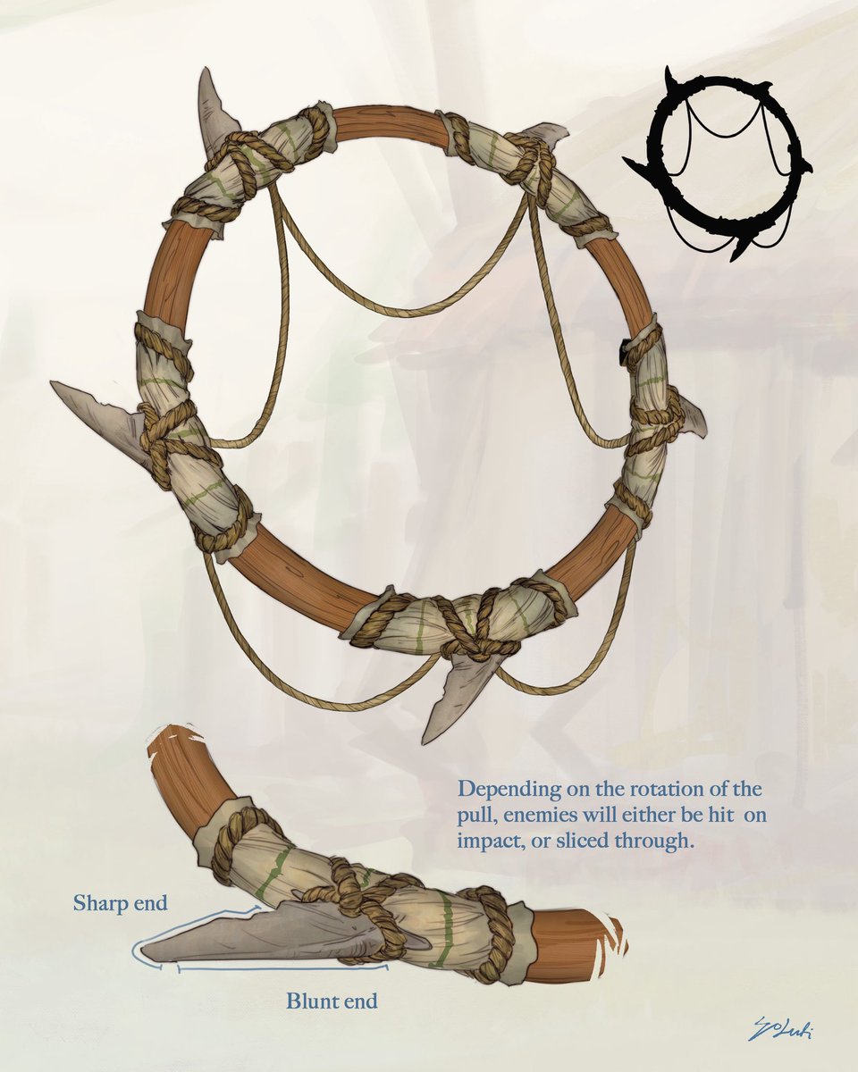 wolufi's tweet image. A concept design I got to refine recently 🥳. She’s a snarky little chompchomp 👹

Inspired from a combination of Mongolian fashion + ring-swords with a touch of acrobatics ;&amp;gt; 

#conceptdesign #character_design #characterconcept