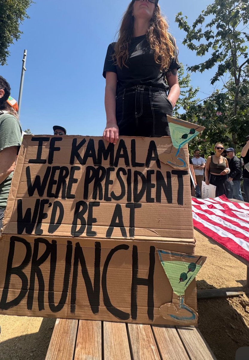 berningman16's tweet photo. These stupid Brunch signs sum up the whole "No Kings" crowd.

These Karens don't care about Genocide in Palestine if it's their Party in power. https://t.co/vTCTyVb7lC