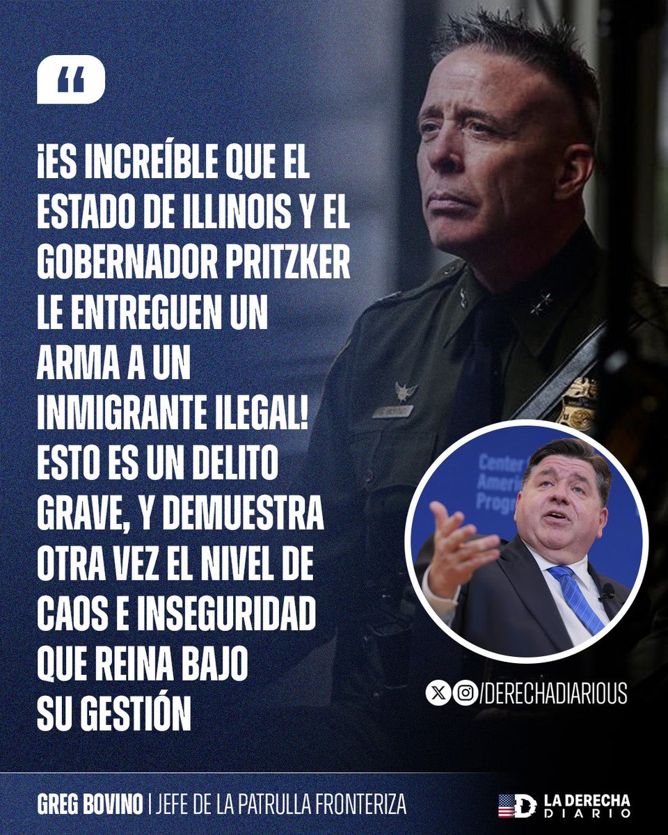 🚨🇺🇸 | El jefe de la Patrulla Fronteriza de Trump, Greg Bovino, estalló contra el gobernador demócrata JB Pritzker tras revelarse que Illinois permitió que un inmigrante ilegal sea un oficial de policía: “¡Es increíble que el estado de Illinois y el gobernador Pritzker le