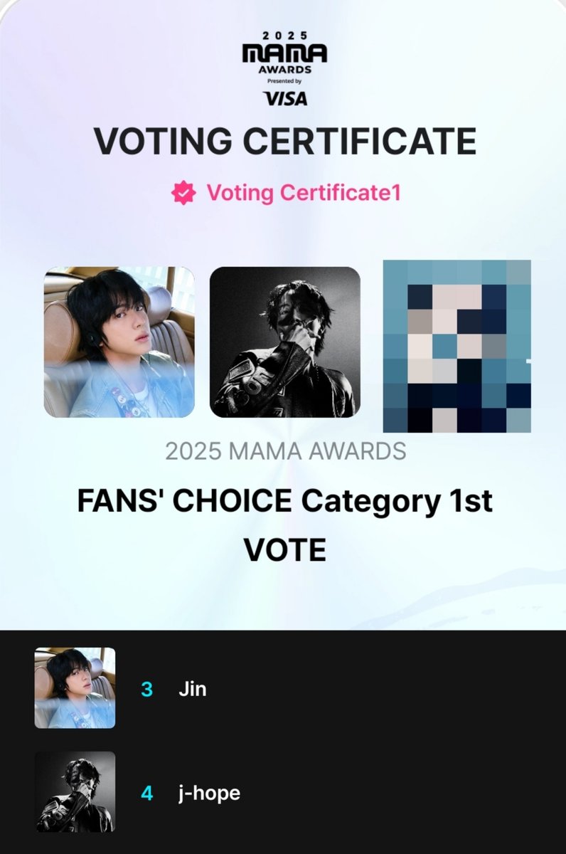 01Btsxarmy's tweet image. 📊 | #2025MAMAVOTE FAN'S CHOICE (MALE)
3. #jin
4. jhope
Do not forget to cast your votes today on Mnet Plus App and X! We must triple our efforts! 💪
🗳️:share.mnetplus.world/2025-mama?hl=e…