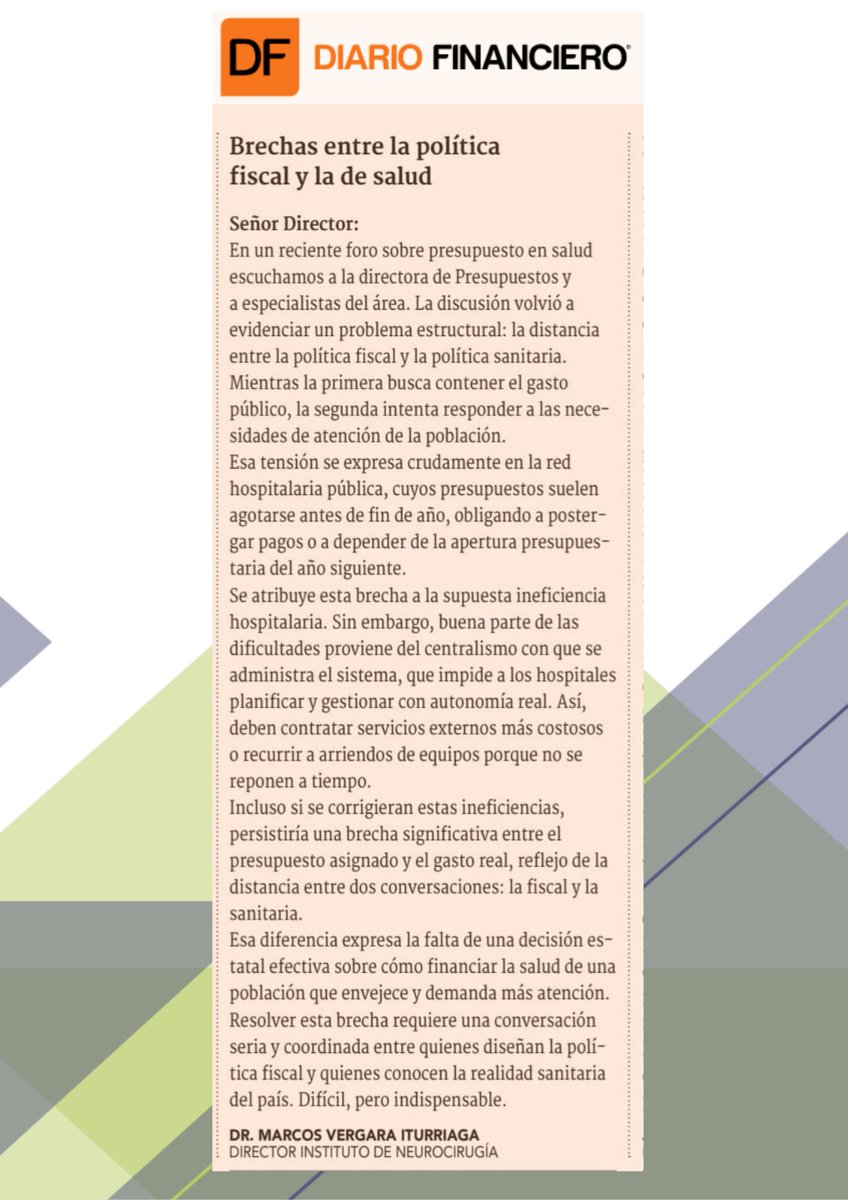 🔍 Brechas entre la política fiscal y la de salud
Compartimos la opinión de nuestro Director Dr. Marcos Vergara, publicada en <a href="/DFinanciero/">Diario Financiero</a> donde reflexiona sobre las brechas existentes entre la política fiscal y la política de salud, en el contexto de la discusión presupuestaria.
