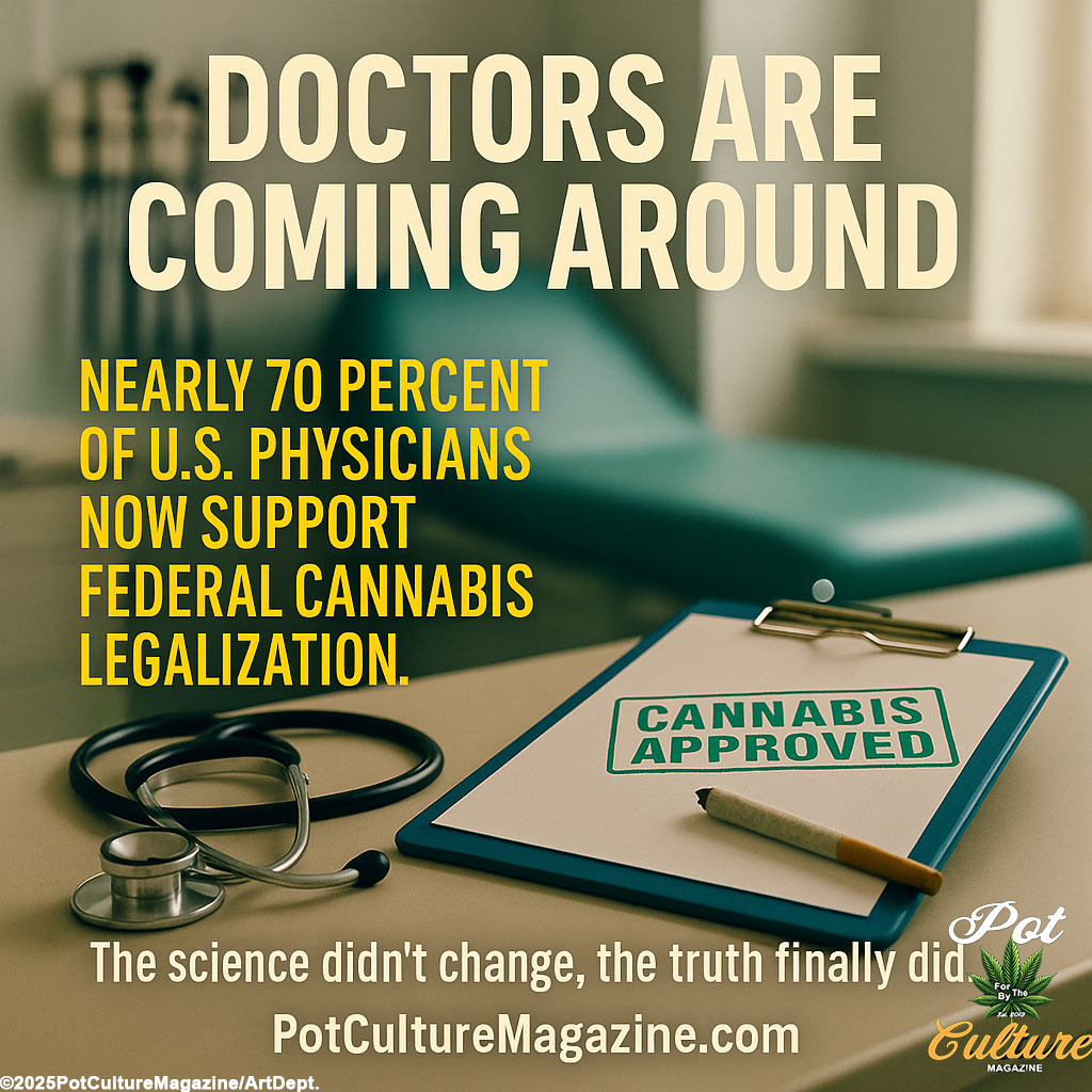 PotCultureMag's tweet photo. Doctors are catching up to what patients already know.
Nearly 70% of U.S. physicians now support federal cannabis legalization.
The science didn’t change; the truth finally did.
#PotCultureMagazine #PCA #WeedTruth #CannabisCulture #420Community #Cannabis #MedicalCannabis #Weed https://t.co/rZxs7b9KXU