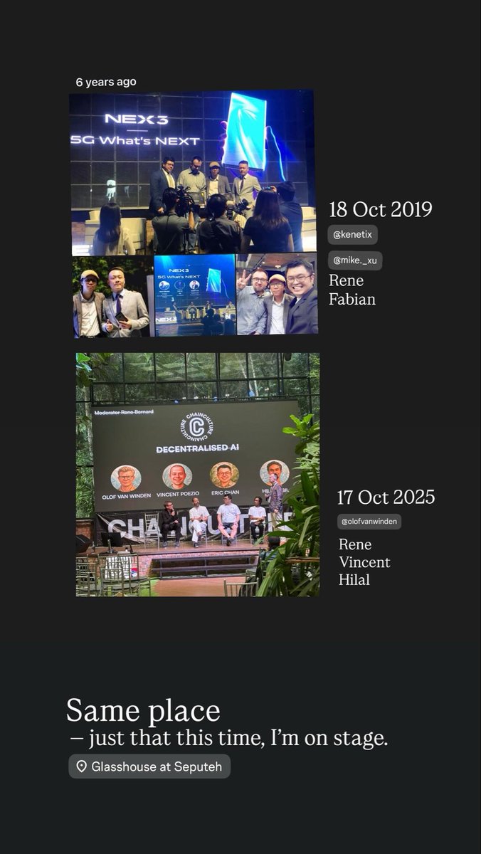canmasu's tweet image. Such a wild coincidence — exactly six years and 24 hours later, @rene05x and I (@canmasu ) are back on stage again.

Back then at the #Vivo panel, the topic was “5G: What’s Next.” Rene spoke about high data streaming and AI — now it’s all real.

Today, we’re  (+ @OlofvW ) talking…