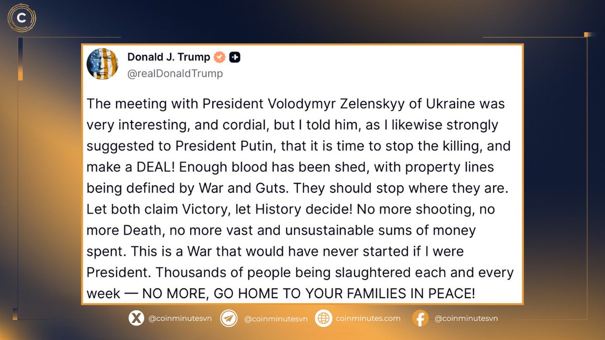 coinminutesvn's tweet image. Không có tên lửa nào được phóng đi.

Nhưng có thể đây là tín hiệu hòa bình được @realDonaldTrump  bật lên giữa cơn bão.

Tổng thống Trump mô tả buổi gặp với ông Zelensky đồng thời kêu gọi Ukraine và Nga sớm đạt thỏa thuận hòa bình.
#Trump #coinminutes
