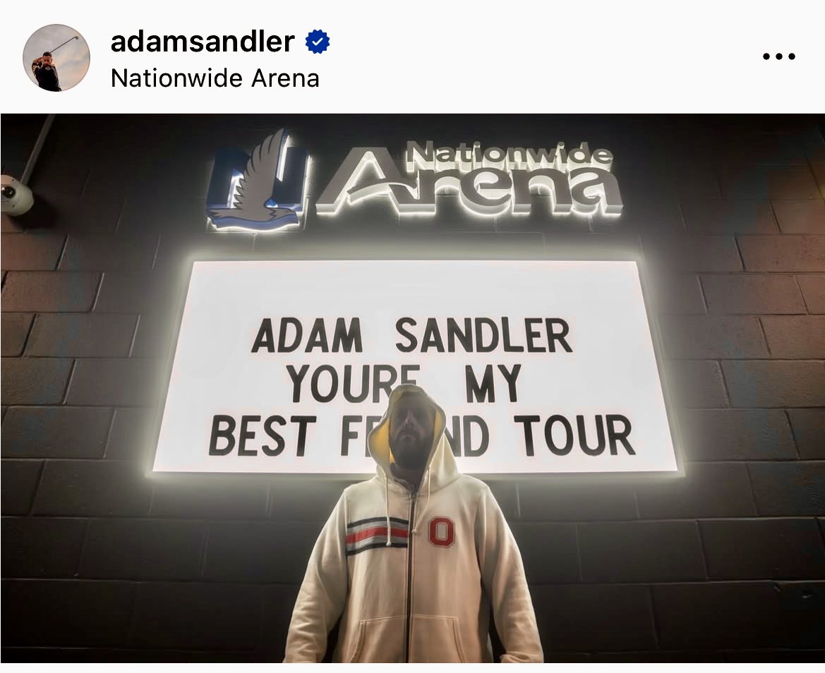 TopTierBuckeyes's tweet photo. Adam Sandler repping Ohio State in Columbus https://t.co/h5aiWeLLNT