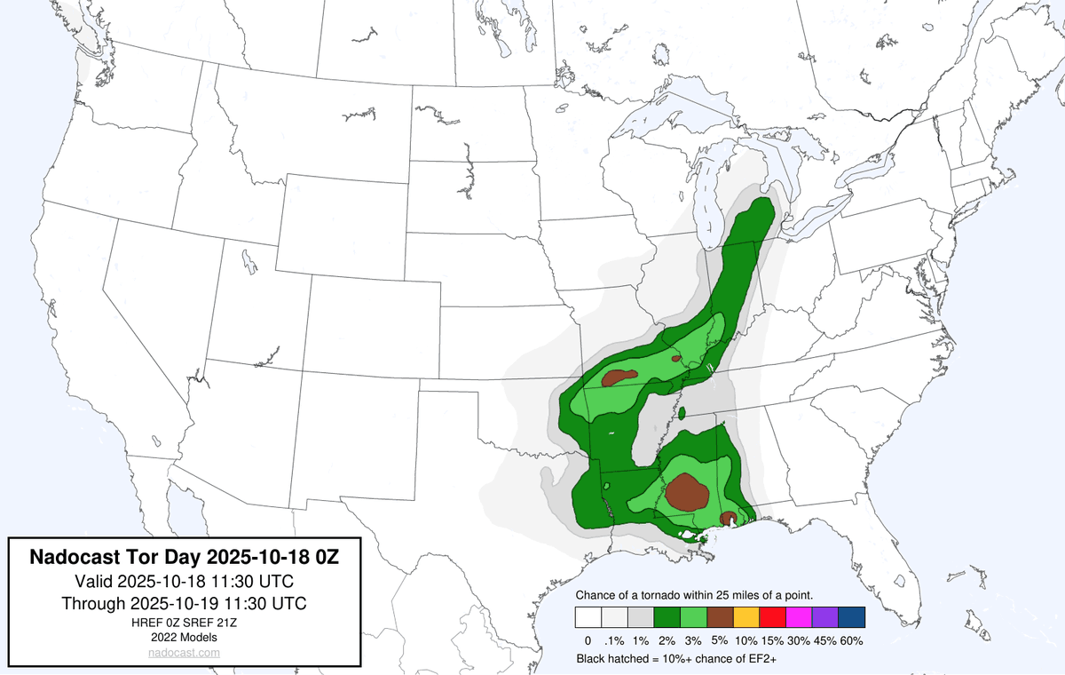 nadocast's tweet image. 0Z Day Tornado Forecast (New New 2022 Models)