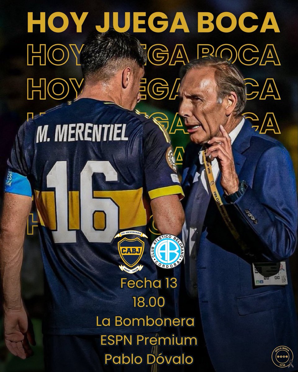 Hoy juega Boca
💙💛💙

El xeneize vuelve a su casa para recibir a Belgrano, por la fecha 13 del #TorneoClausura desde las 18.00 horas por ESPN Premium.

#Vamosboca 
💙💛💙