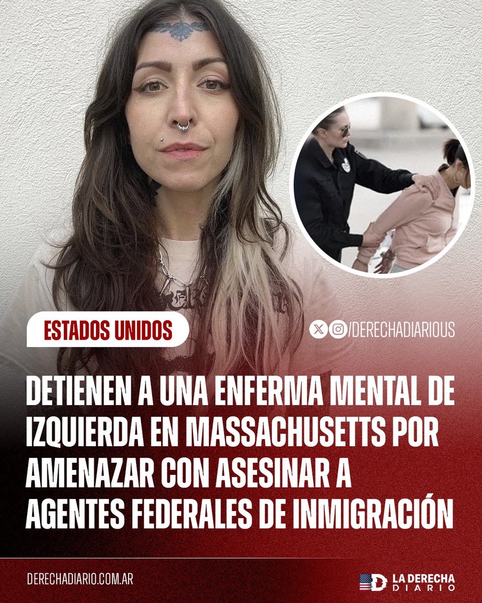 🚨🇺🇸 | Una enferma mental de izquierda identificada como Bethany Terrill fue arrestada en Massachusetts tras viralizarse un video en el que gritó frente a agentes federales: “¡Charlie Kirk murió y nos encanta! Vamos por ustedes, los vamos a matar”.