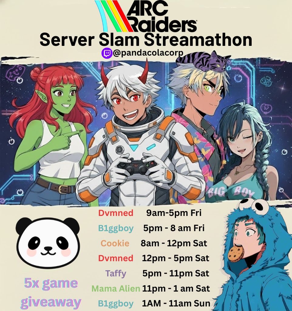 🥤Day 1 recap of our Streamathon 🐼
 The game  absolutely is amazing. Shout out to everyone that dropped by our stream! We’re in hour 18 with 30 to go. 65 max view 150+ new followers and 45 subs. Shout out to all the <a href="/ARCRaidersGame/">ARC Raiders</a> community who have dropped by. We have 3 more
