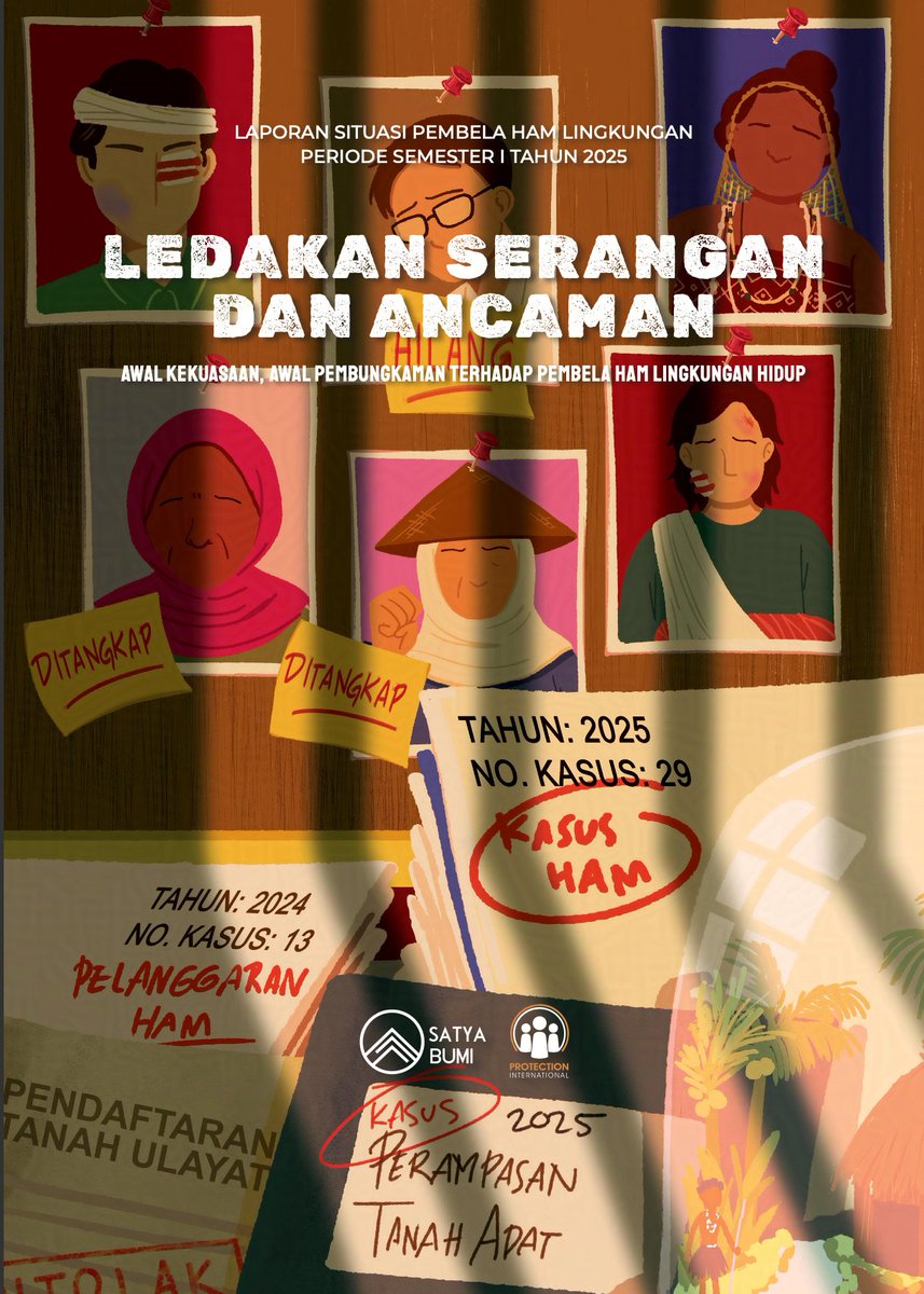 Tahun 2025 semester 1 terjadi 29 kasus serangan dan ancaman terhadap Pembela HAM Lingkungan Hidup (EHRD) di Indonesia.

Padahal di 2024 smt 1, hanya ada 13 kasus. Meningkat &gt;100%.

Pelaku terbanyak adalah Perusahaan (16) &amp; Kepolisian (12).

Selengkapnya:
satyabumi.org/laporan-ehrd-i…