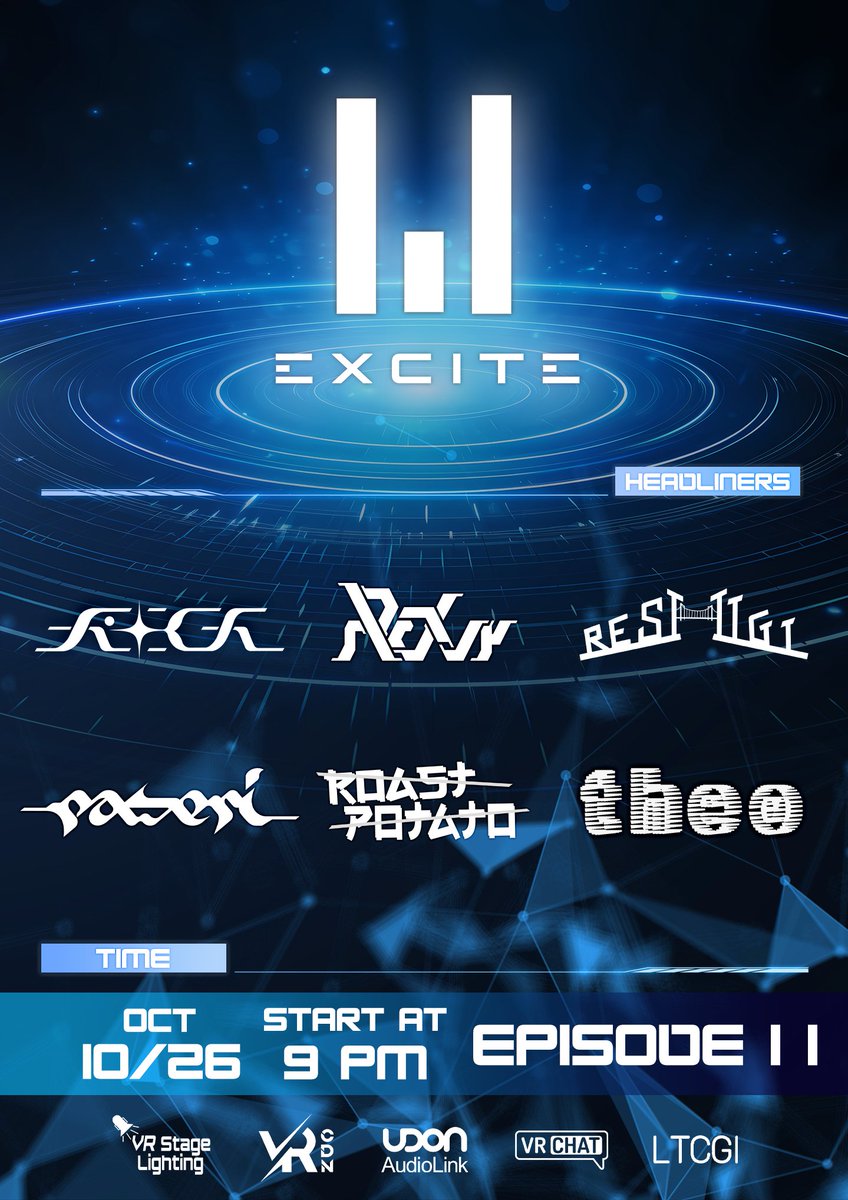 lıl EXCITE (@club_excite_vr) on Twitter photo 【CLUB EXCITE EPISODE 11】
🕘2025.10.26 (日) 21:00~
🌐CLUB EXCITE
👥Group+ Open Join to DJ and VJ
💿DJs
<a href="/dilos_rock_vrc/">DILOS KCOЯ</a>
<a href="/reshigi_VR/">レシギ</a>
<a href="/paseri_vrc/">ぱせり🌶️</a>
<a href="/Ryukoba337r/">RcXvr_ブラッコリー</a>
VJs
<a href="/theo_wen/">theo(てお)</a>
<a href="/p5f8f/">ろーすとぽてと</a>
#VRChat
#CLUBEXCITE 【CLUB EXCITE EPISODE 11】
🕘2025.10.26 (日) 21:00~
🌐CLUB EXCITE
👥Group+ Open Join to DJ and VJ
💿DJs
<a href="/dilos_rock_vrc/">DILOS KCOЯ</a>
<a href="/reshigi_VR/">レシギ</a>
<a href="/paseri_vrc/">ぱせり🌶️</a>
<a href="/Ryukoba337r/">RcXvr_ブラッコリー</a>
VJs
<a href="/theo_wen/">theo(てお)</a>
<a href="/p5f8f/">ろーすとぽてと</a>
#VRChat
#CLUBEXCITE