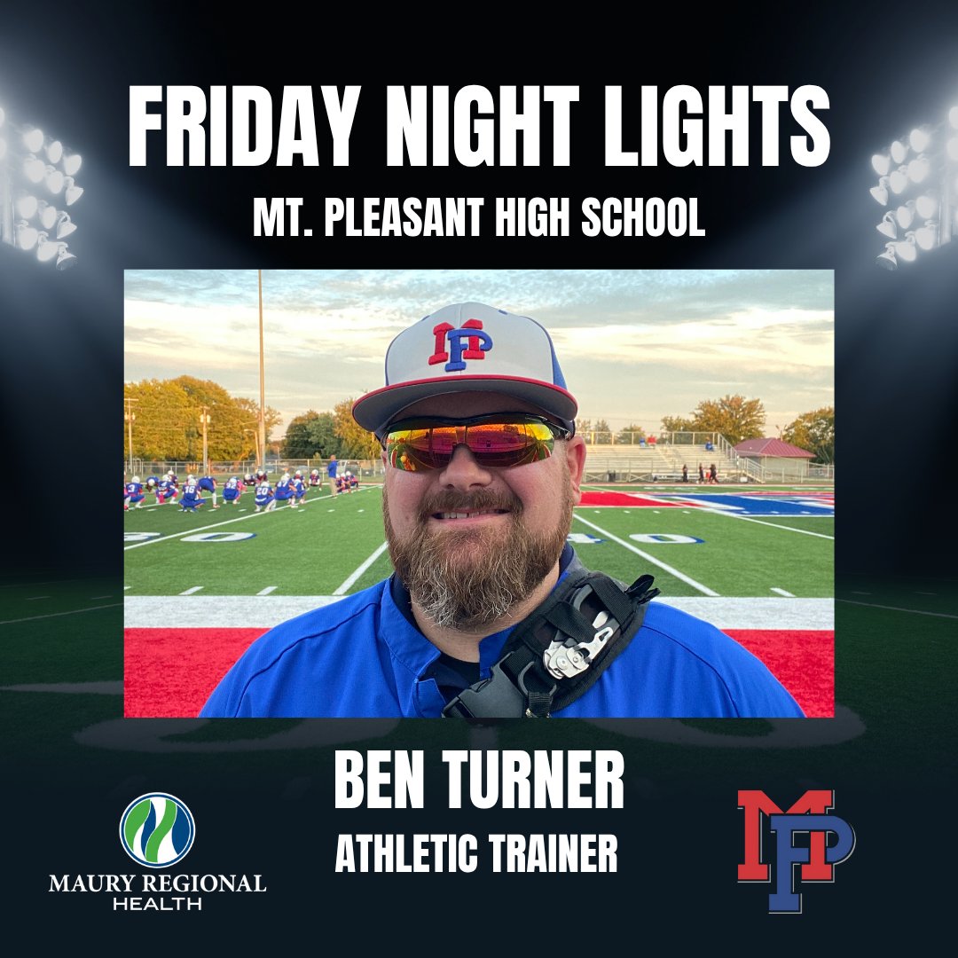🌟Friday Night Lights Spotlight🌟 This week we recognize Ben Turner athletic trainer for Mt. Pleasant High School. As Mt. Pleasant took on East Hickman this week, Ben was on the sidelines ensuring student-athletes stayed healthy, safe and ready to play. Thank you, Ben!