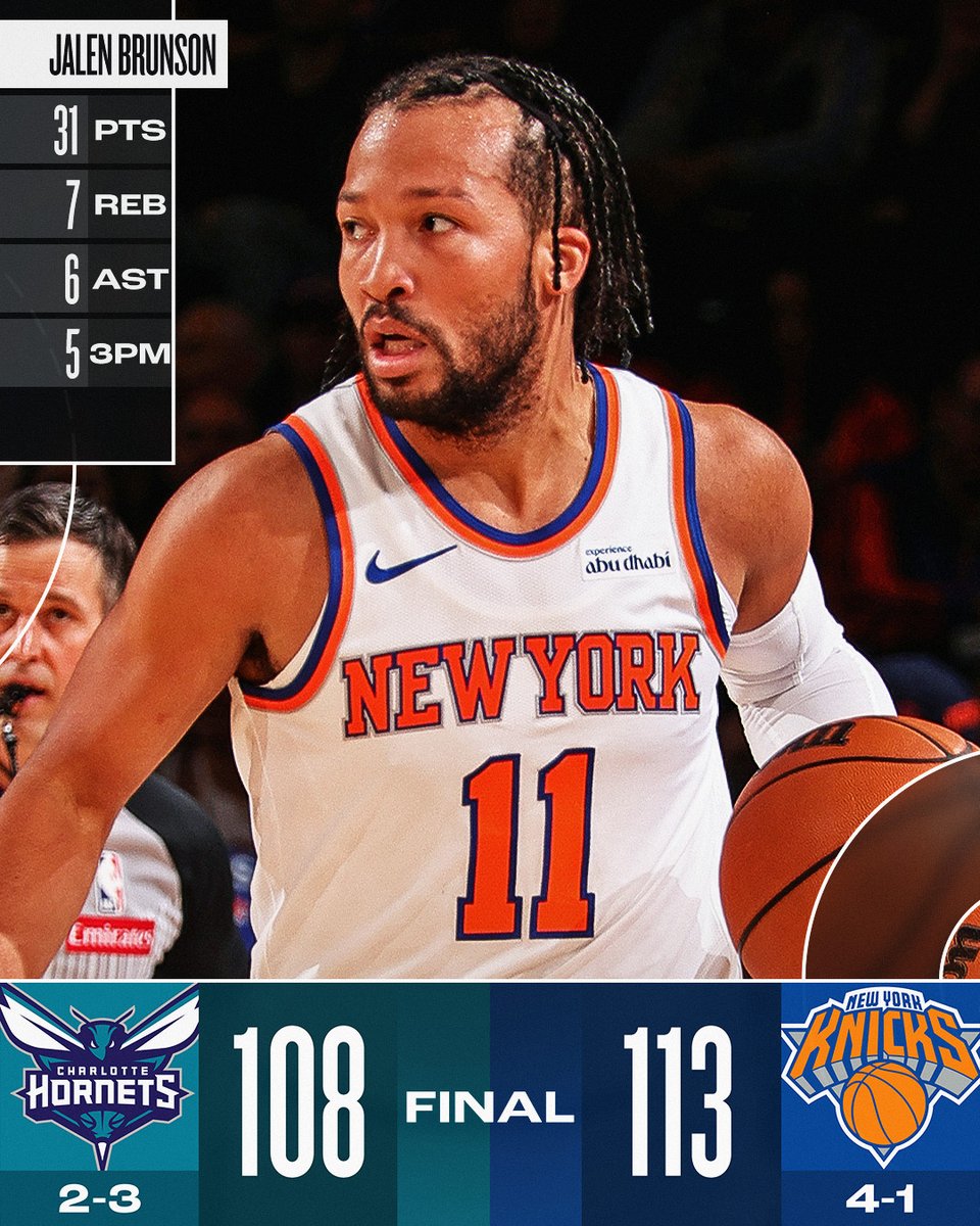 🏀 FRIDAY'S FINAL SCORES 🏀

Jalen Brunson drops 31 as the @nyknicks finish 4-1 in preseason action!

Miles McBride: 4 3PM, 2 STL  