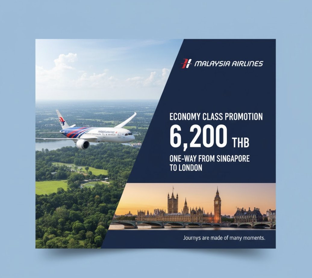 GoFlyTH's tweet image. Malaysia Airlines 
เที่ยวเดียว สิงคโปร์- ลอนดอน เพียง 6,200 บาท ช
ที่นั่งมีจำนวนจำกัด! รีบจองก่อนเต็ม!
📷 จองเลยวันนี้! trip.com/t/18e65FaZuR2